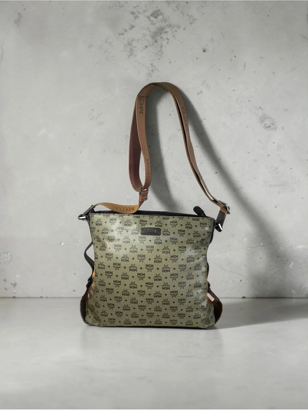 RARE Vintage MCM Olive Visetos Monogram Hobo Bag - Large Shoulder Bag